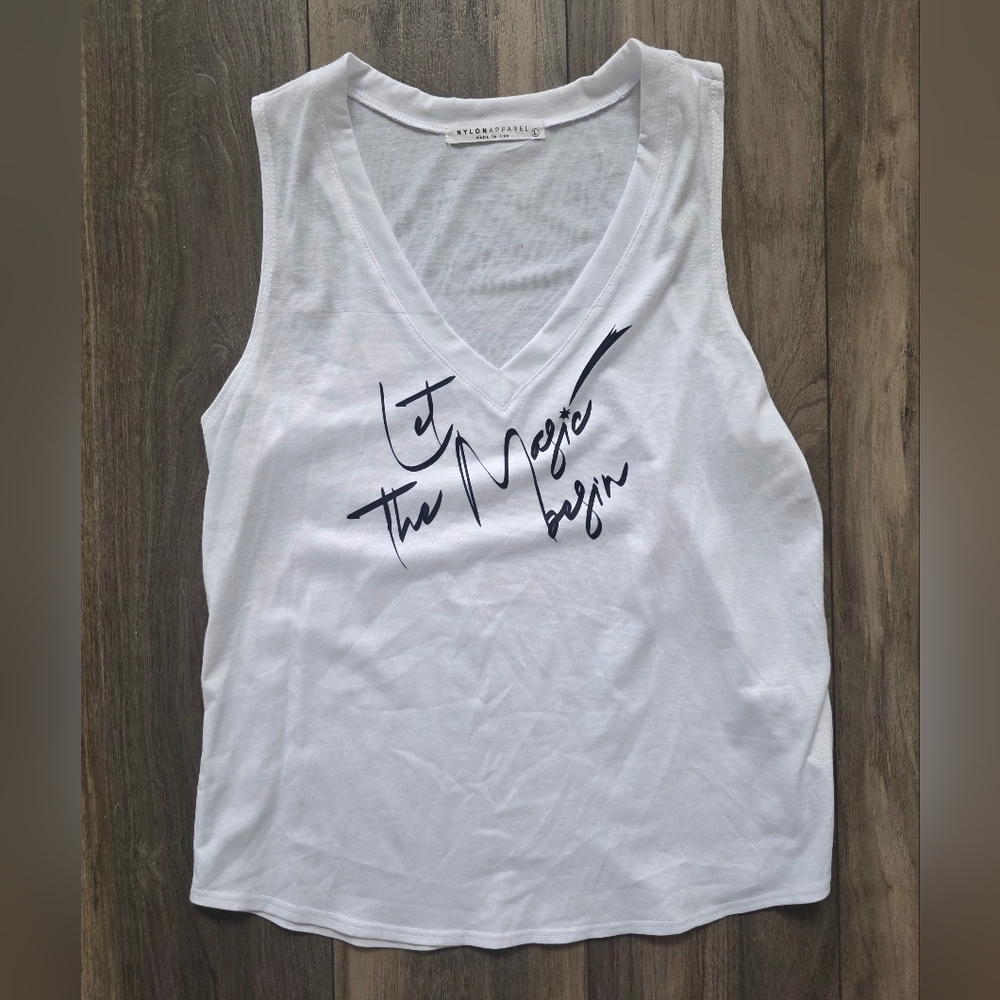 White Sleeveless Top with Graphic Print